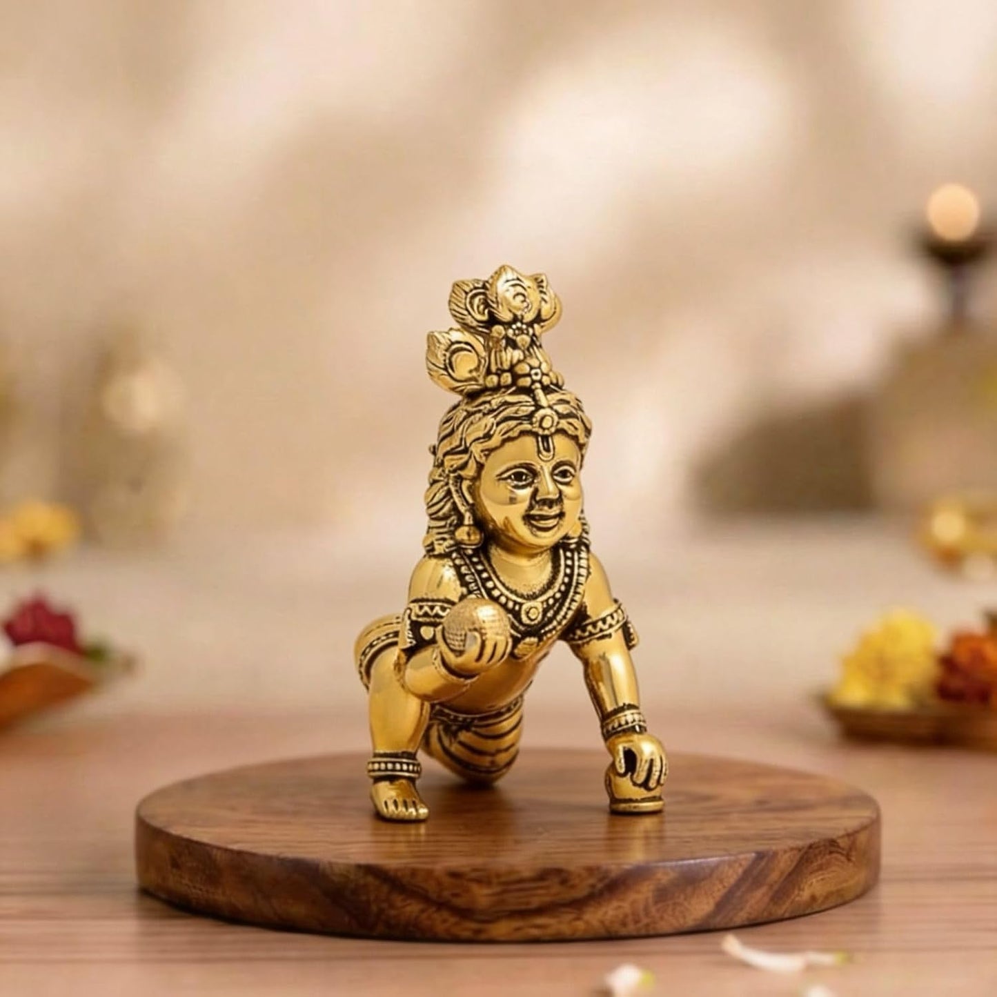 Aksharveda Brass Ladoo Gopal Idol – Size 1