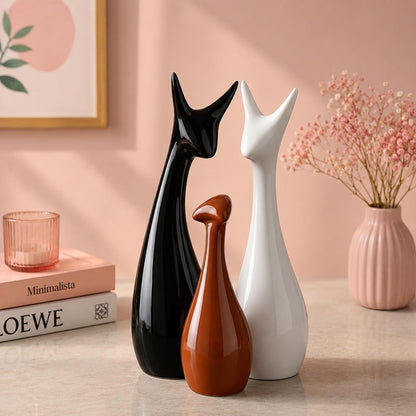 Home Decor Lucky Deer Statue Family Ceramic Figures - (Set of 3, Black,Brown,White)