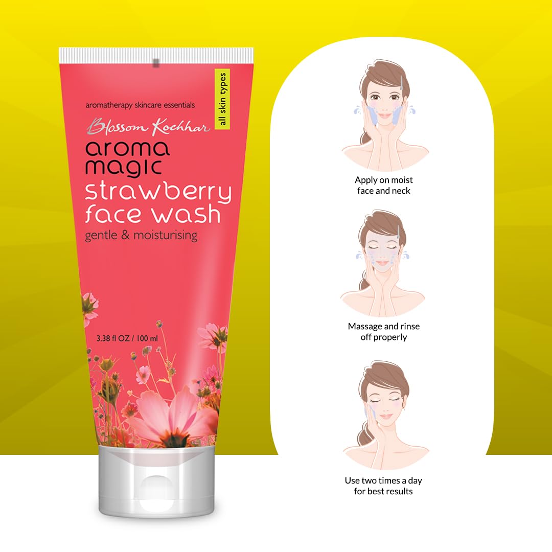 Aroma Magic Moisturizing Strawberry Face Wash | with Aloe Vera Extract & Ylang Ylang Essential Oil | All Skin - 100 ml | For men & women | Pack of 1