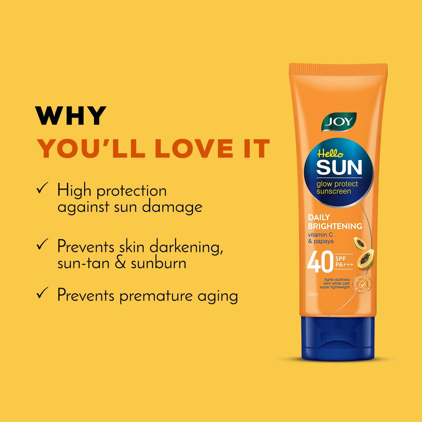 Joy Anti Tan SPF 40 Face & Body Sunscreen with 97% Sun Protection & Prevents Skin Darkening (120ml) | Lightweight, Water Resistant & Leaves Zero White Cast | Suitable for Normal & Oily Skin