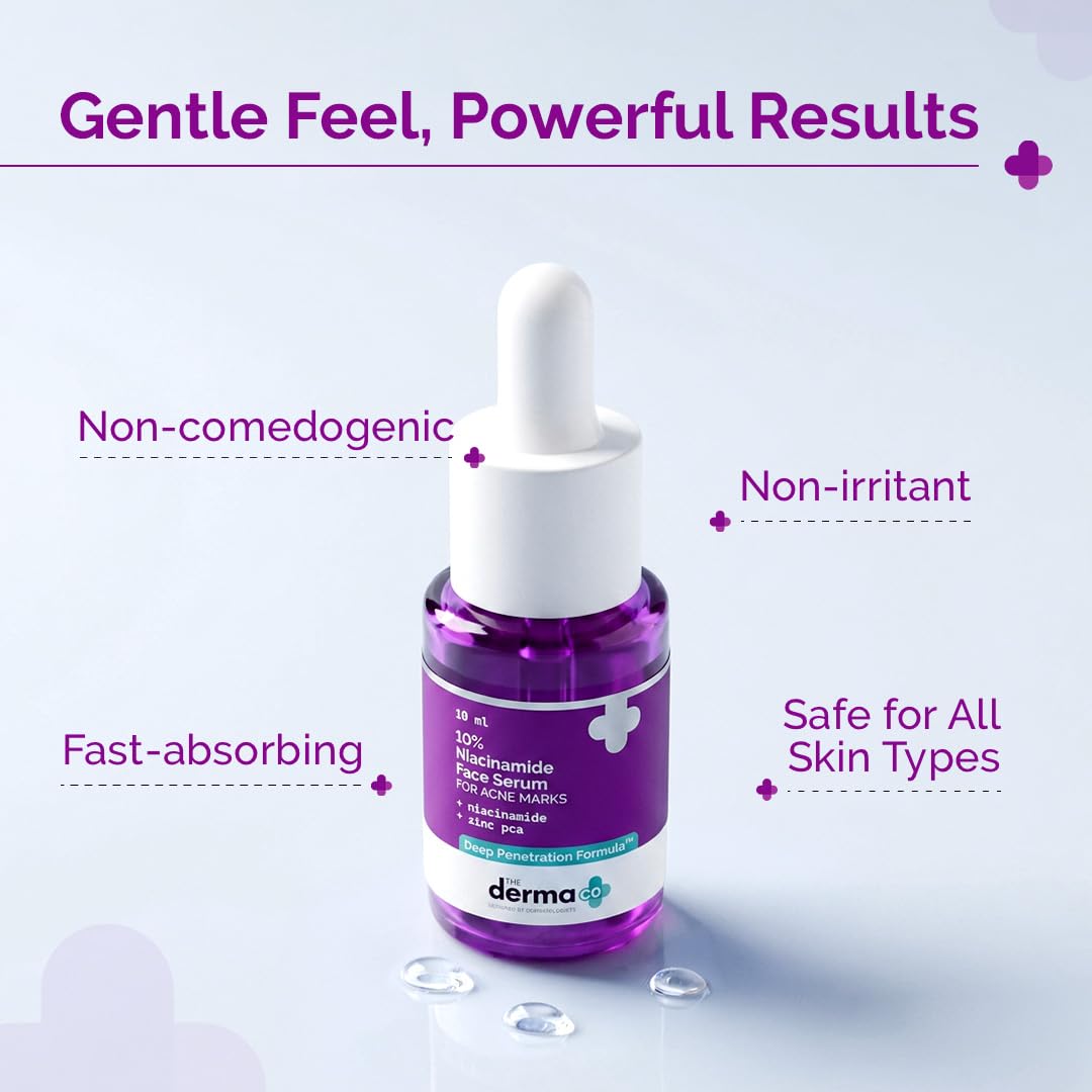 The Derma Co 10% Niacinamide Serum with 2% Zinc, Powered by Deep Penetration Formula™ | Fades Acne Marks, Controls Oil & Reduces Dark Spots | 10 ml