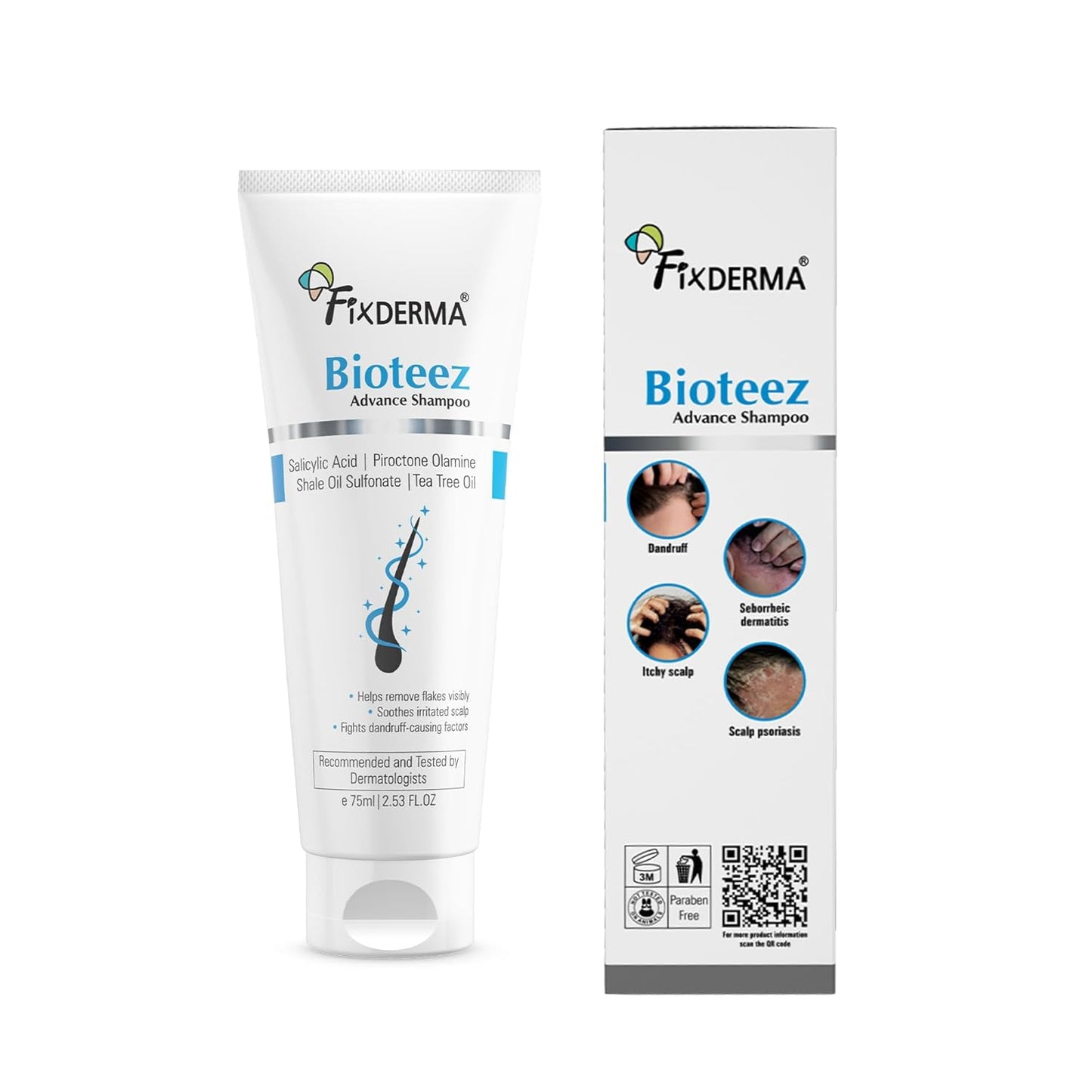Fixderma Bioteez Advance Anti Dandruff Shampoo for Itchy & Psoriasis Scalp with Salicylic Acid| For Men & Women | Psoriasis Shampoo for Scalp - 75ml