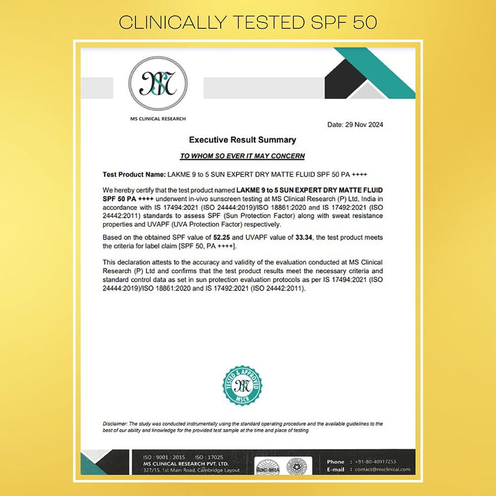 Certification document with clinical testing details on a yellow background