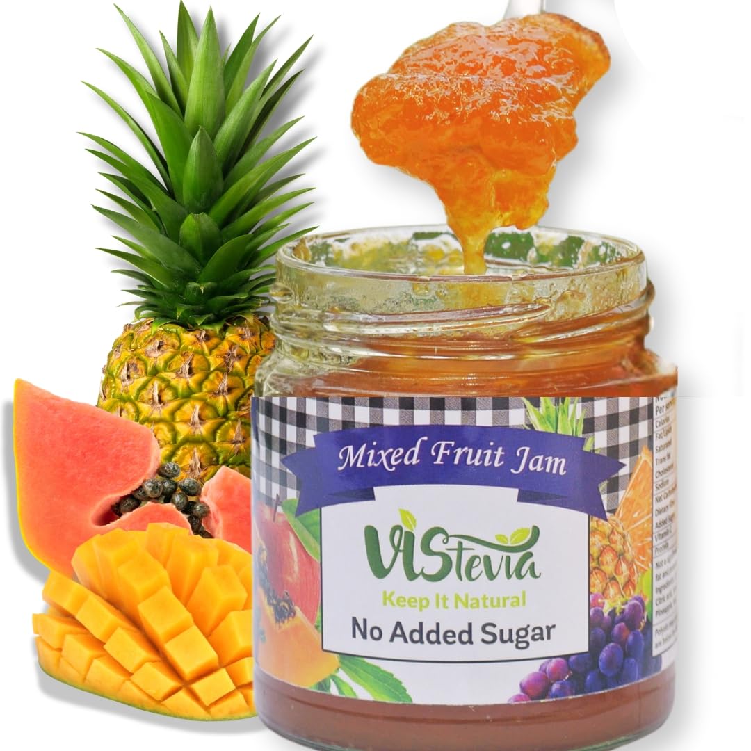 VIStevia Sugar Free Mixed Fruit Jam (220g) | Diabetic & Keto Friendly | Sweetened with Stevia and Erythritol | 100% natural | More than 60% whole fruit | Tastes delicious