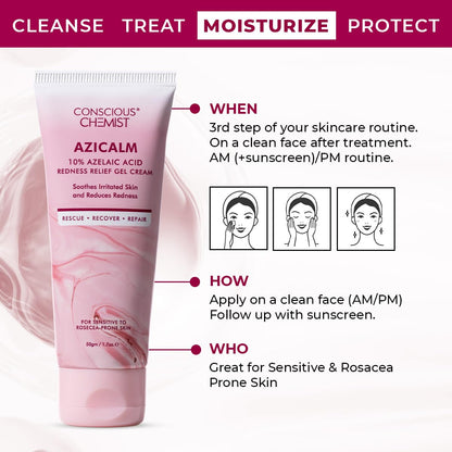 Conscious Chemist® 10% Azelaic Acid Cream | 50g | Face Cream for Men & Women, Moisturizer for Acne Prone Skin, Redness Relief, Soothe Irritation & Inflammation, All Skin Types - Azicalm