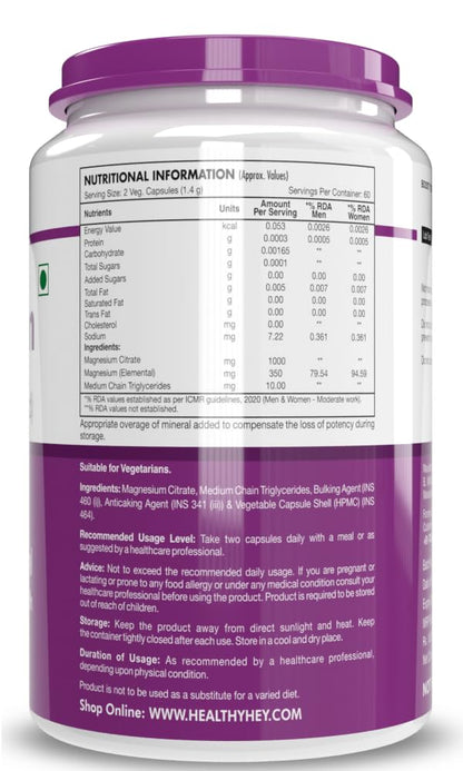 Zephivo HealthyHey Nutrition Magnesium Citrate-120 Vegetable Capsules
