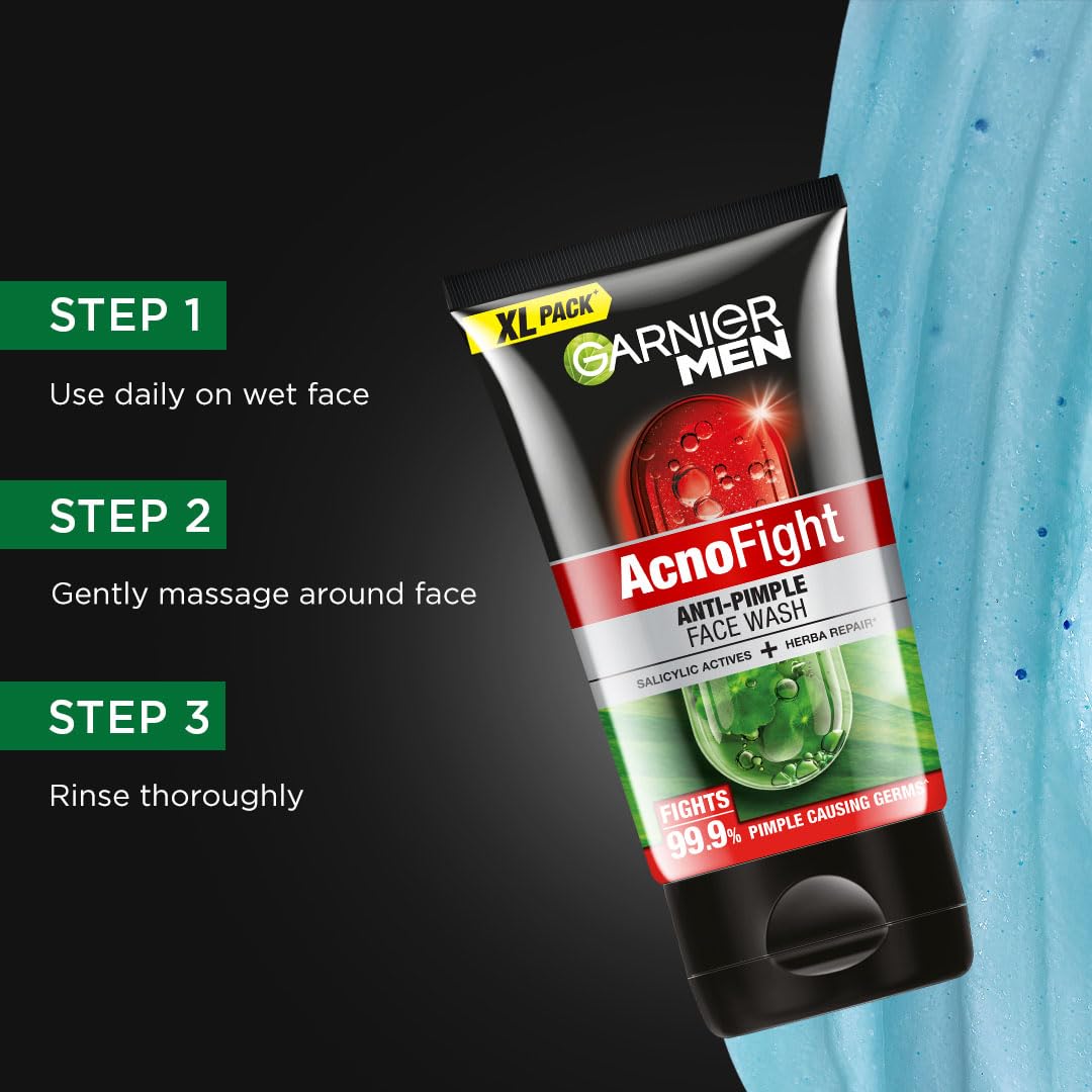 Garnier Men, Anti-Pimple Face Wash, Repairs Skin & Balances Oils, AcnoFight, 155 g