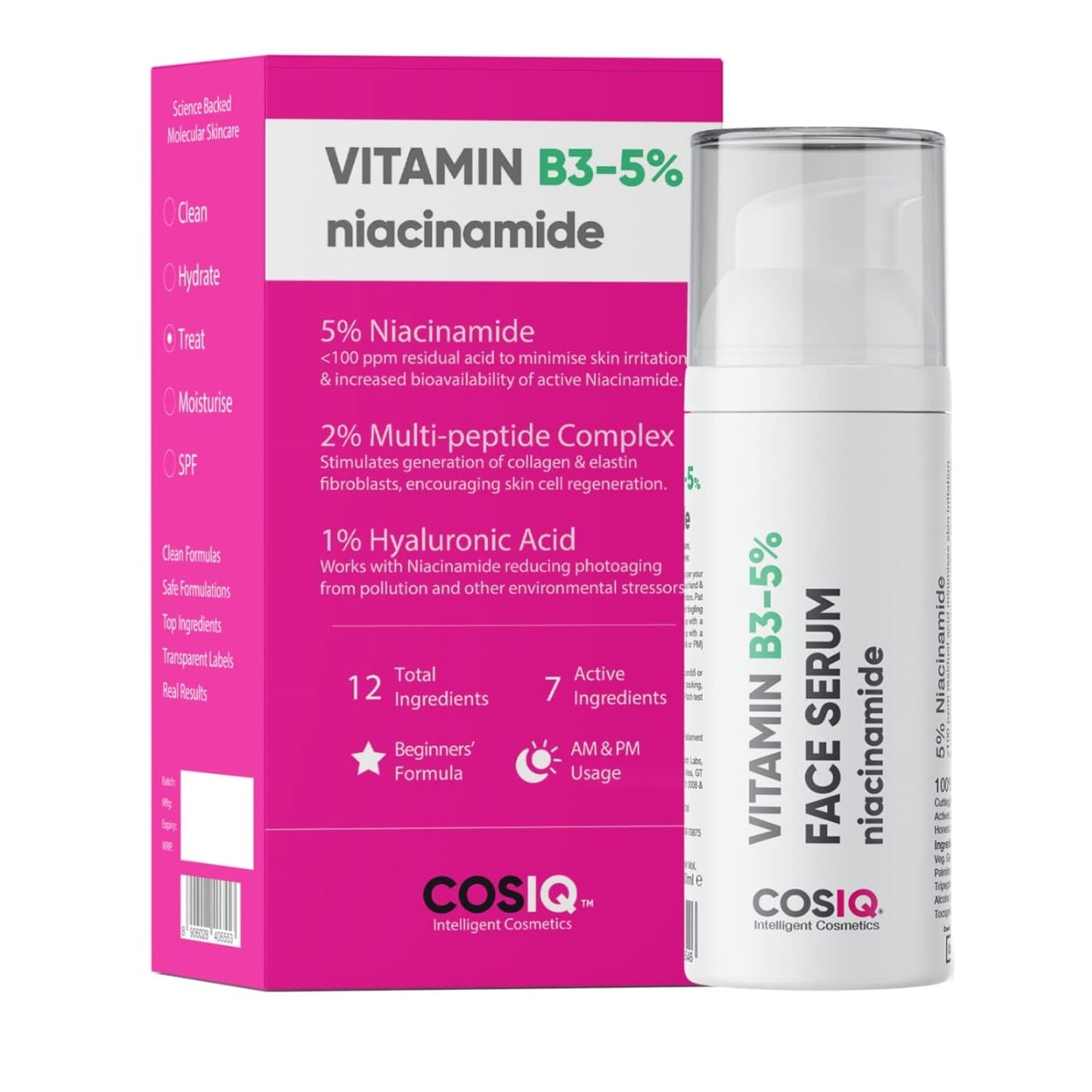 Cos-IQ 20% Niacinamide Face Serum For Clear Glowing Skin, Bright Skin, Reduces Dullness, Hydrates & Repairs Skin with Vit B3 & Hyaluronic Acid for Targets Acne Marks | For Women & Men | 30ml