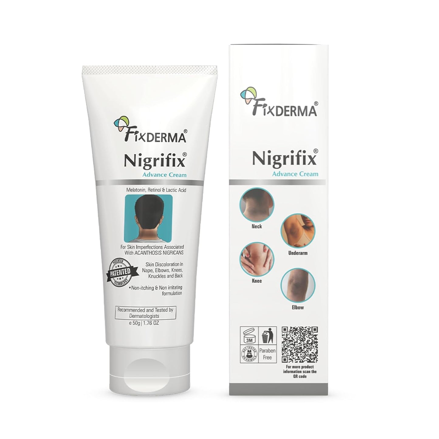 Fixderma Nigrifix Advance Cream for Acanthosis Nigricans with Melatonin, Retinol & Lactic Acid | For Dark Body Parts like Neck, Ankles, Knuckles, Armpits, Thighs & Elbows | Dermatologist Tested - 50g