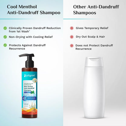 Pilgrim Australian Tea Tree & Salicylic Acid Anti-Dandruff Shampoo with Cool Menthol | Up to 100% Dandruff Reduction*| Soothes Itchy Scalp | Non-Drying Formula | All Hair Types | For Men & Women (200ml)