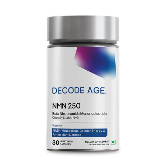 Decode Age NMN 250 supplement bottle on a white background