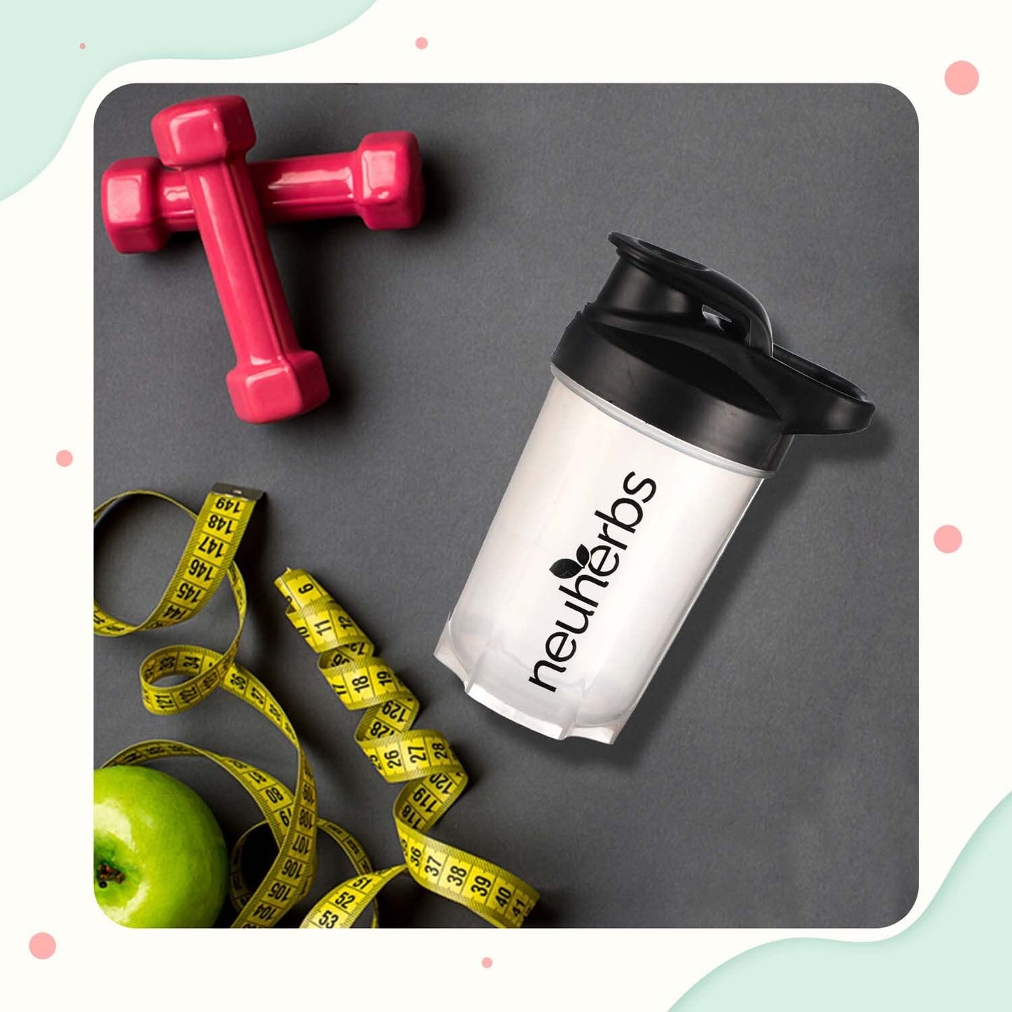 Neuherbs Plastic Gym Protein Shaker Bottle For Protein Shakes With Whisk Ball | Bpa Free| 100% Leak Proof | 400 Ml | Black & White Color, 400 milliliter