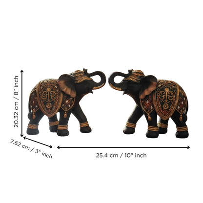 eCraftIndia Set of 2 Elephant Statue Showpiece for Home Decor Office Table | Animal Figurines Good Luck Gift for Housewarming Birthday