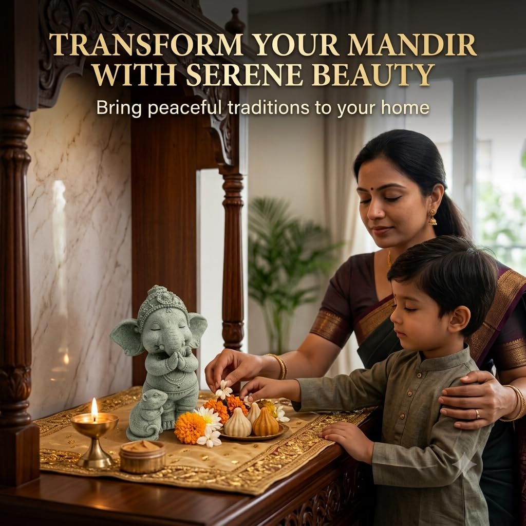 Sandstone Baby Ganesh Idol with Mushak for Home & Garden