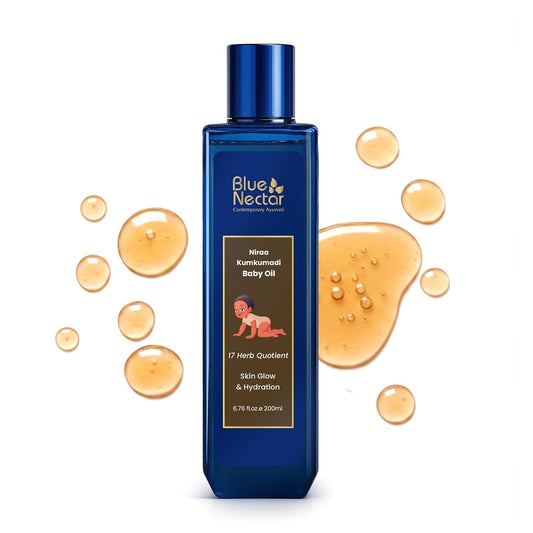 Blue Nectar Baby Oil with Pure Kumkumadi Oil for Glowing Skin | Ayurvedic Baby Massage Oil for New Born | 100% Natural & Safe Baby Product for Delicate Skin (17 Herbs, 200 ml)