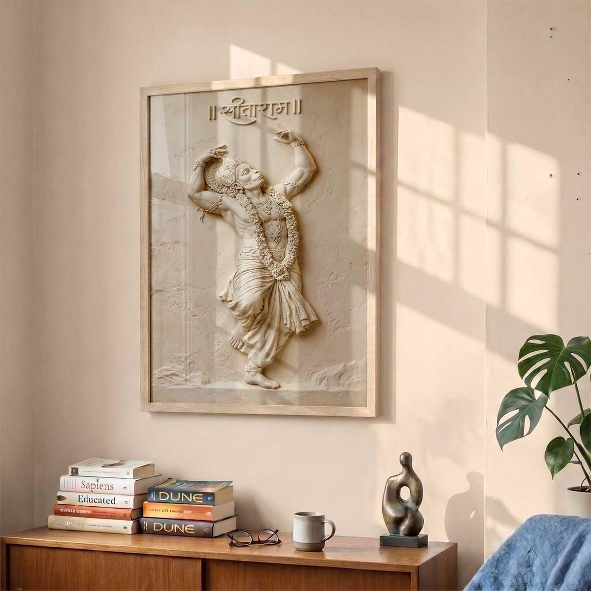 Hindu God Wall Art, 3D Textured Framed WALL ART Print, Religious Spiritual Painting for Pooja Room, Living Room, Temple, Home Decor – Multiple Deity Designs (design 2, 13X19, Brown)