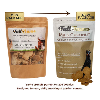 TailTrums Dog Biscuits – Milk & Coconut Cookies with Calcium 250g | Healthy Dog Food | All Breeds |