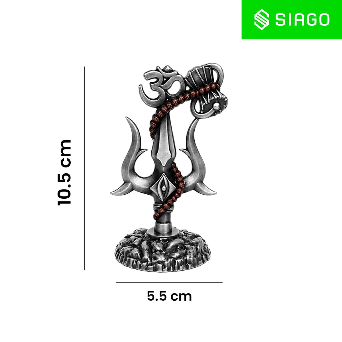 Shiv Trishul Damru & Om Idol | Metal Shiva Showpiece for Mandir & Car Dashboard Grey SIA481
