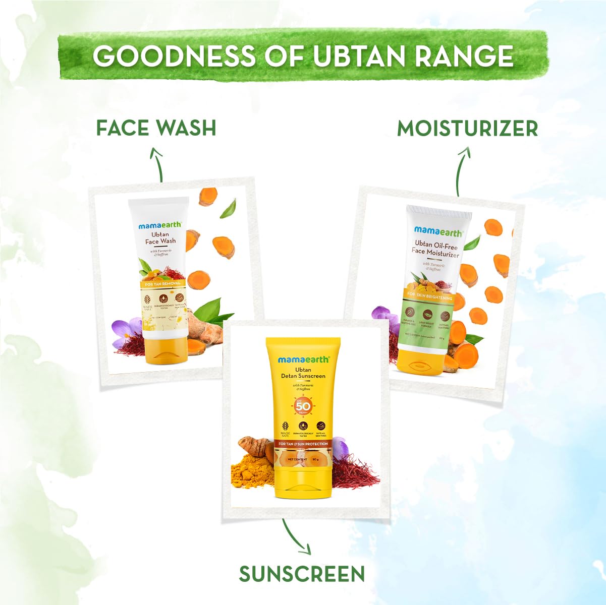 Mamaearth Ubtan Detan Sunscreen With Turmeric & Saffron | SPF 50 & PA++++ for UVA/B Protection | Tan Protection | Brightens Skin | Non-Greasy & Lightweight | No White Cast | For All Skin Types | 50 g