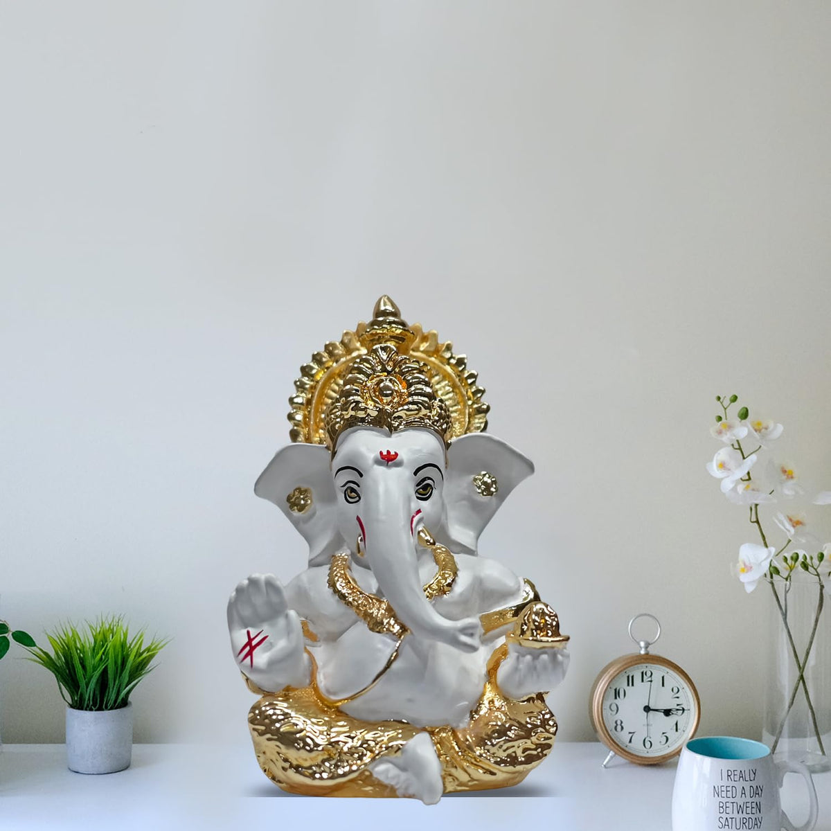 999 Silver Plated Lord Ganesha Idol for Temple, Puja Room, Home Decor Gifting| Murti Ganpati Idol for Peace, Prosperity, Positive Energy, Good Luck, Success (8.89 x 5.08 cm)