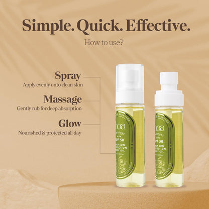 Body Oil with SPF 50 - Sun Protection Body Oil for Daily Use | House of Ayurveda Time Stone Deep Hydration UV Protection Oil | Fast-Absorbing, Non-Sticky | All Skin Types | Paraben-Free, Cruelty-Free | 100ml