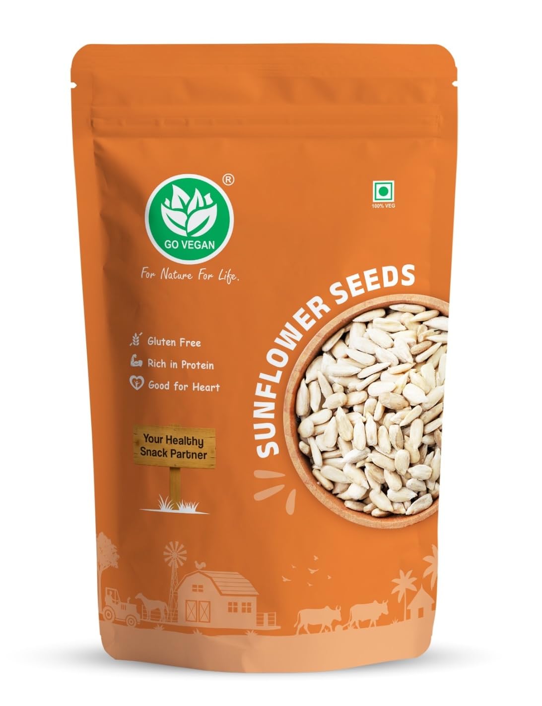 Go Vegan Sunflower Seeds 250g - Raw Seeds for Eating | Healthy Snacks | High in Vitamin, Fibre & Protein | Non - GMO | Diet Food