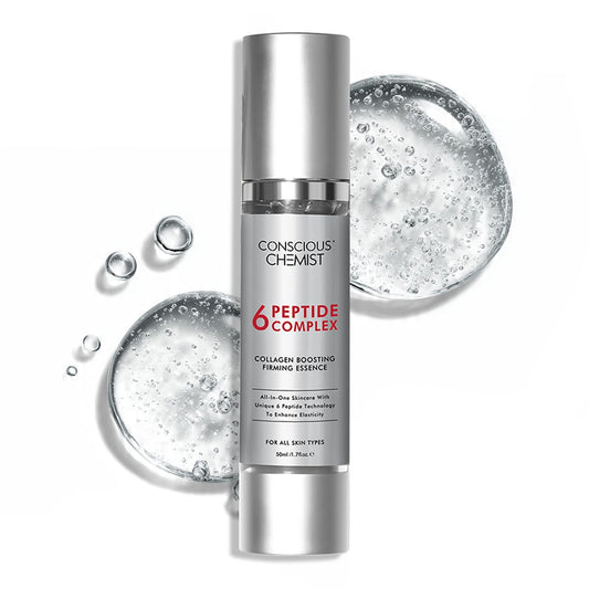 Skincare serum bottle with 'Conscious Chemist' branding on a white background