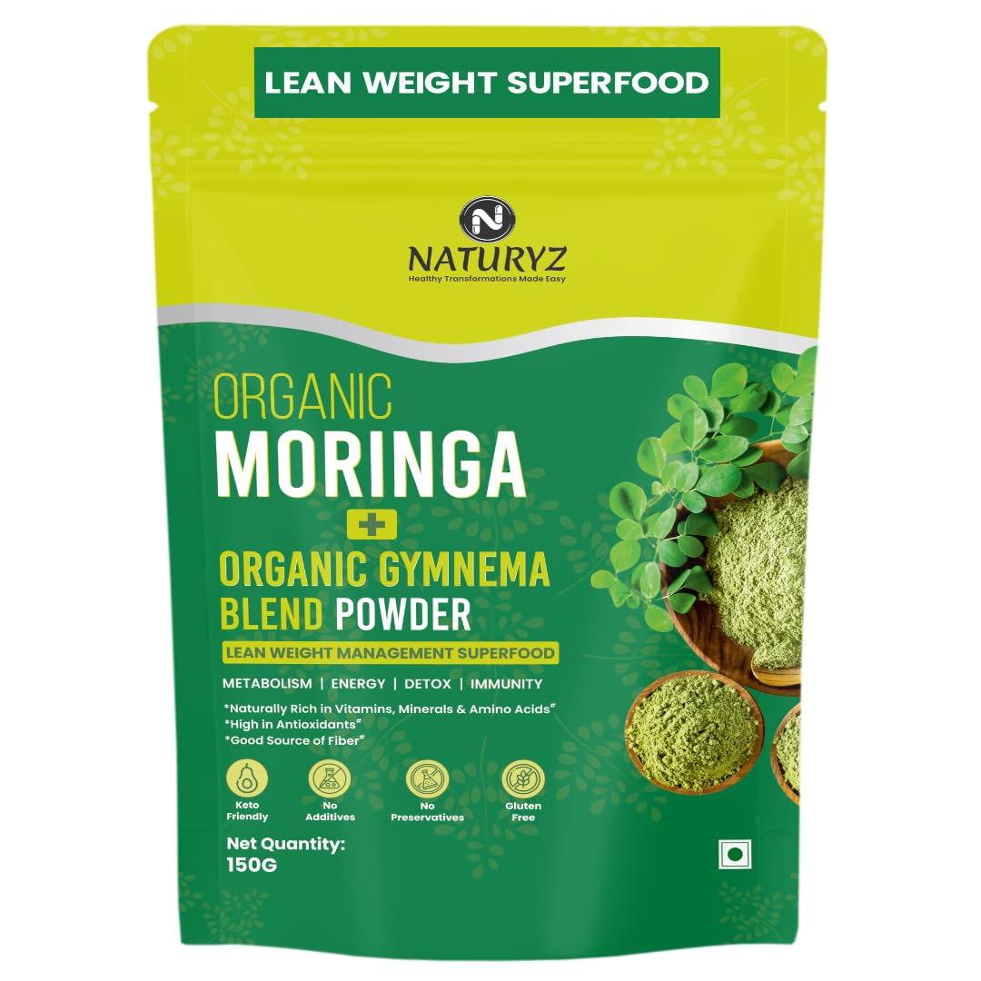 Naturyz Organic Moringa + Gymnema Blend Powder package on a white background