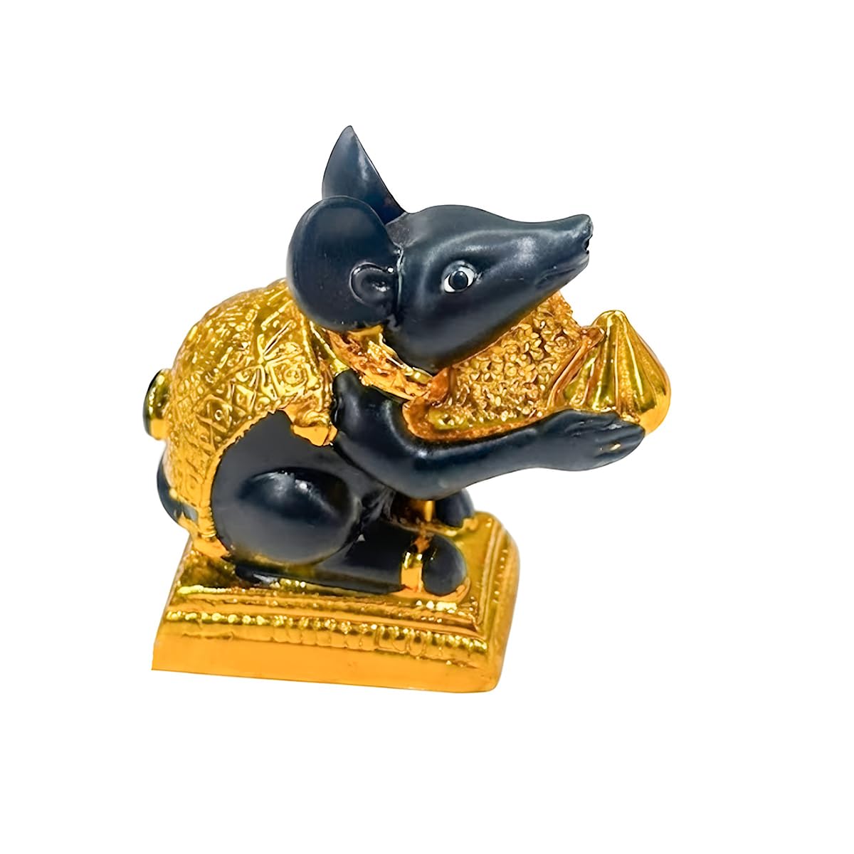 Mushak Raj Idol for Ganesh Chaturthi Pooja - (Resin, 6 cm) | Mouse Statue with Modak | Ganesh Ji Vahan Decorative Murti | Home Temple Decor | Vastu Showpiece | Gift for Festival & Office