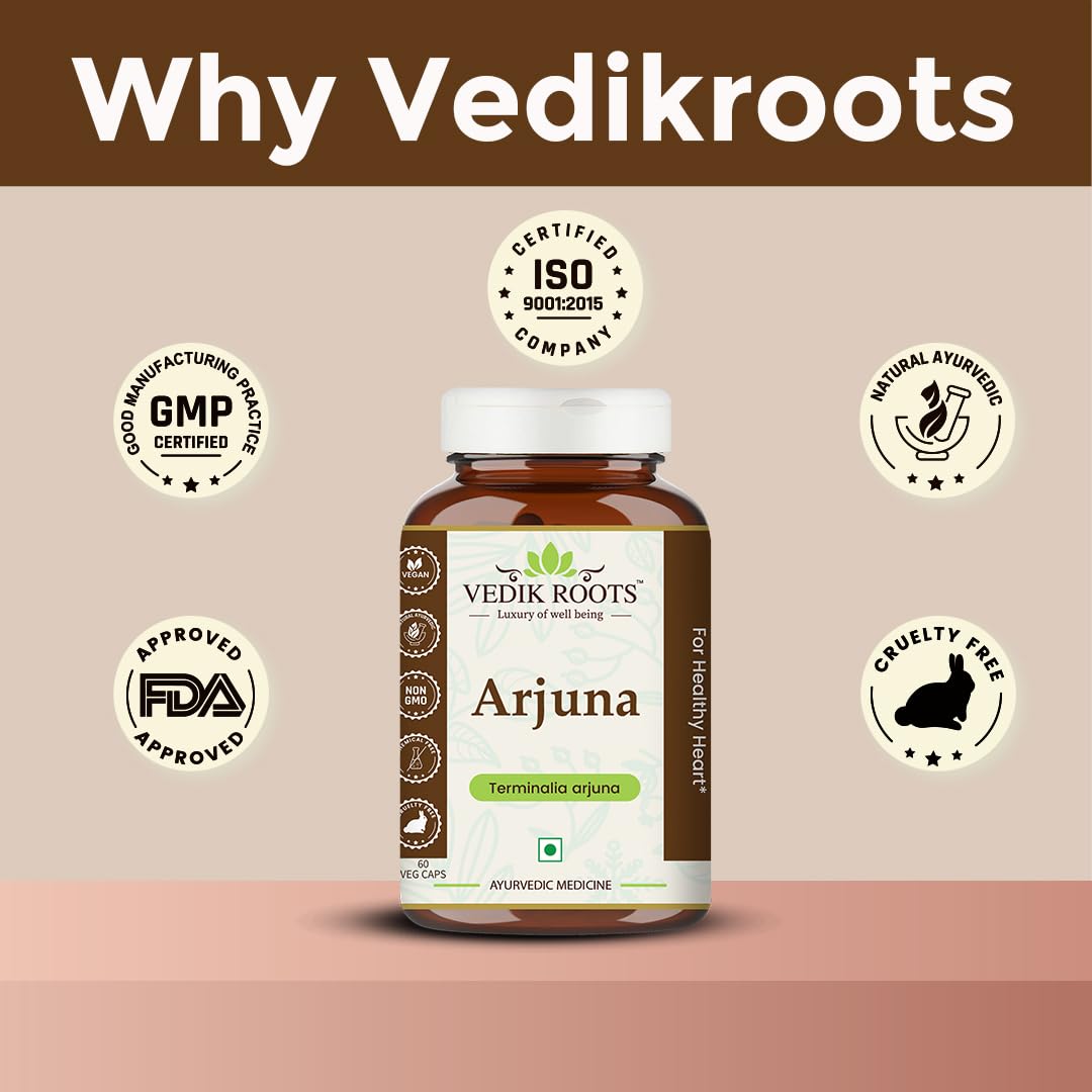 Arjuna 60 Capsules 450 mg Organic | Terminalia Arjuna | For Healthy Heart | Herbal Supplements (Pack of 1)
