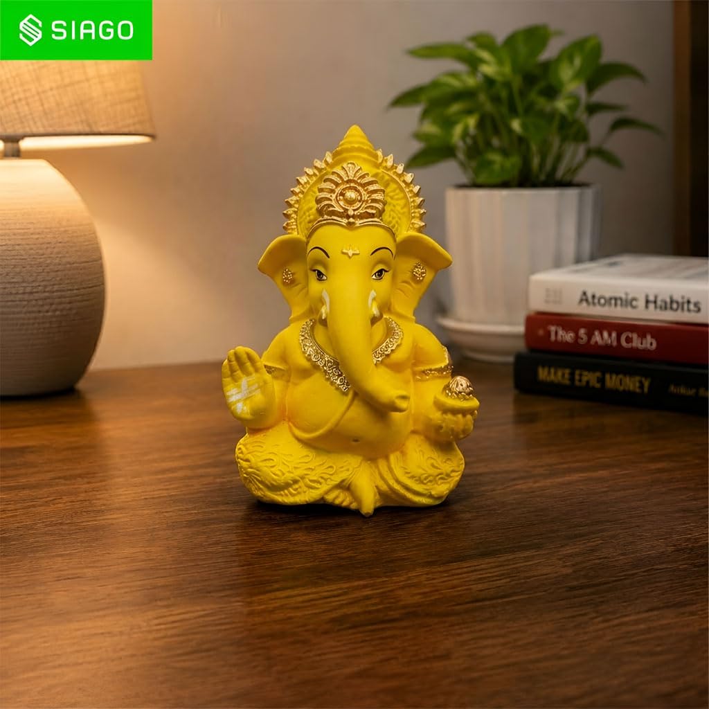 Premium Lord Ganesha Idol for Car Dashboard | 3.5 Inch Resin Ganpati Murti | Elegant Home & Office Decor Showpiece Yellow SIA488