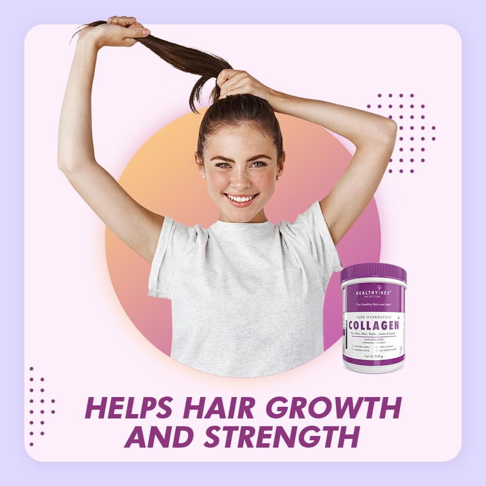 Zephivo HealthyHey Nutrition Collagen Powder | Collagen Supplement for Glowing Skin | Pure Hydrolysed Collagen Powder for Women and Men | Unflavoured - 250 gm
