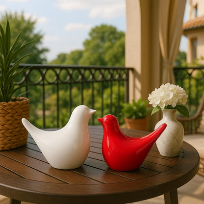 Creative White and Red Glossy Ceramic Birds Figurines Home Decorations Accessories Party (Pack of 2, White & Red)