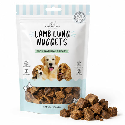 PAWPOURRI Natural Lamb Lung Nuggets Dog Treats, 100gm | Protein Rich Chewy Snacks for Dogs | Suitable for All Breeds & Life Stages | Daily Training & Reward Treats (Pack of 1)