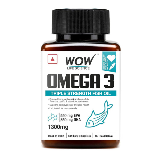 WOW Life Science Omega-3 Fish Oil 1300 Mg Triple Strength 550Mg Epa 350Mg Dha,Burpless,Mercury Free,Ideal For Keto Diet,1 Count