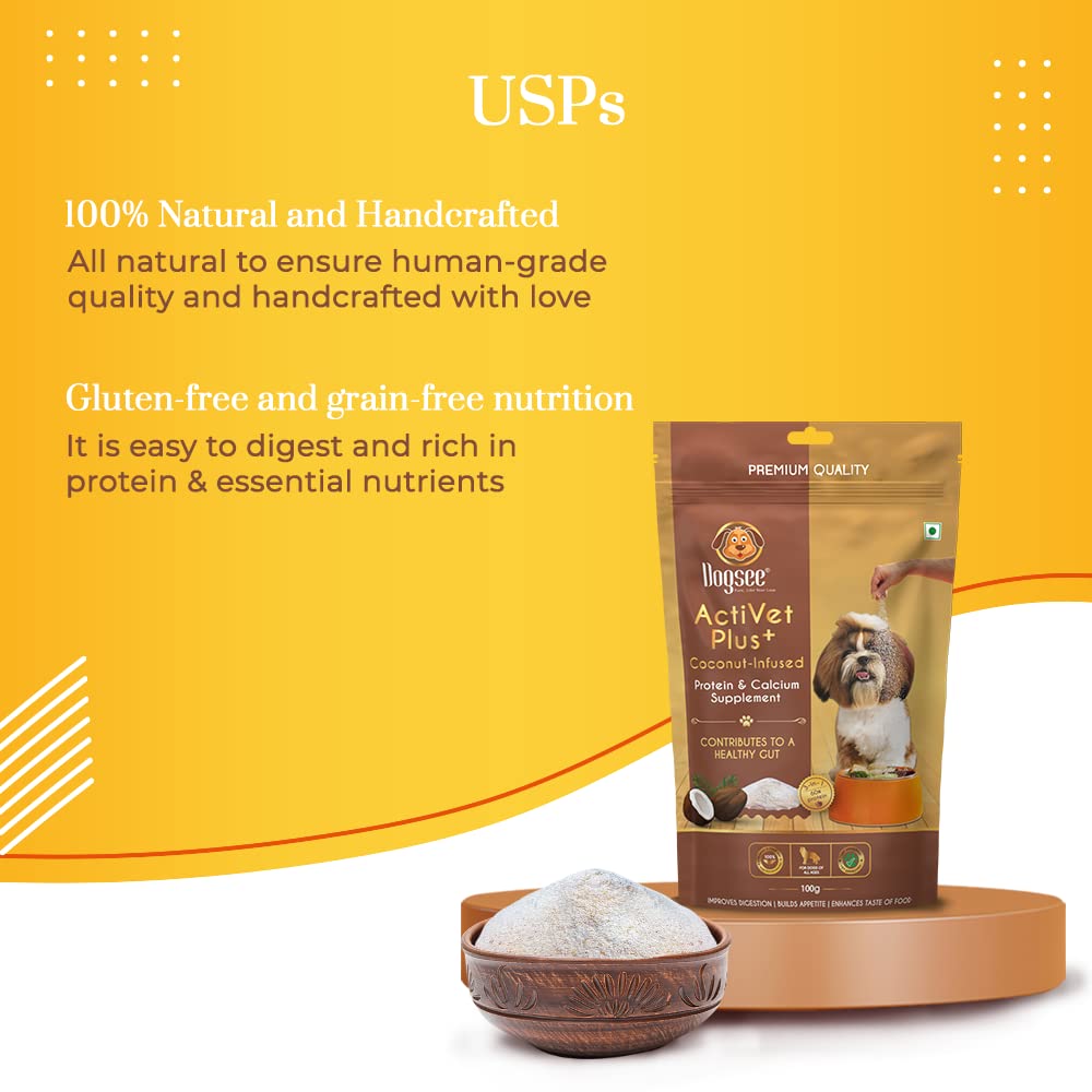 Dogsee Activet Plus+ Coconut - 100g | Protein & Calcium Supplement | Enhances The Taste of Food