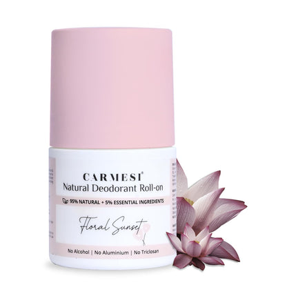 Carmesi Natural Underarm Roll On Deodorant for Women | 95% Natural | Prevents Body Odour | No Alcohol & Aluminium | Floral Sunset - Soft Floral Fragrance | 50 ml