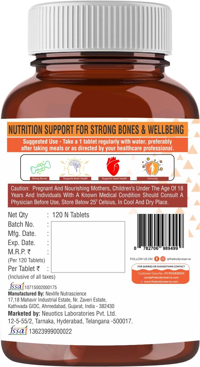 Bottle of nutritional supplements with label on a white background