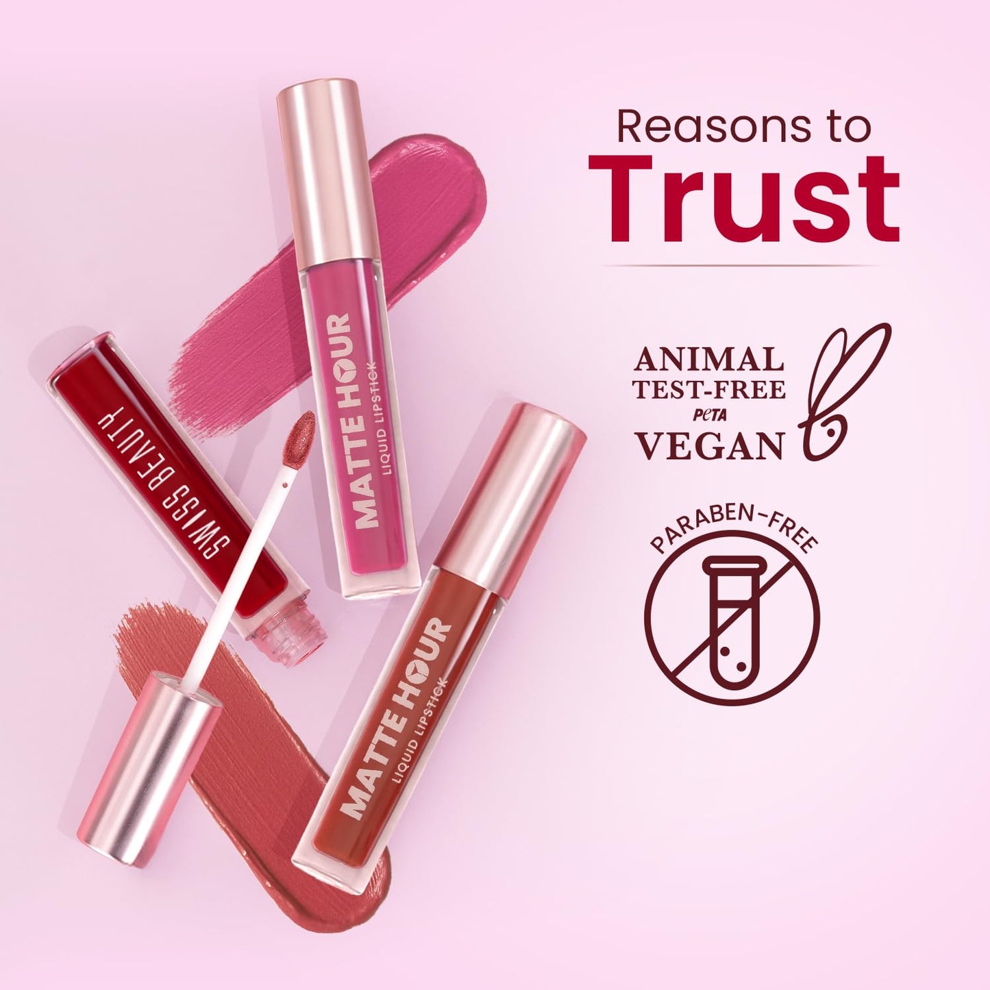 Swiss Beauty Matte Hour Liquid Lipstick | Non-Transfer Formula | Highly Pigmented | Up To 10-Hour Wear | Waterproof & Smudge-Proof | Enriched with Vitamin | Shade-3. Bare Cosmo, 4.2ml