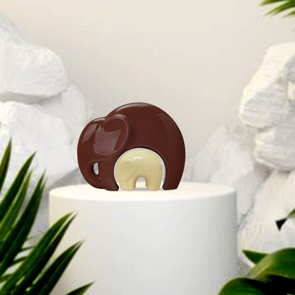 Home Décor Lucky Charm Elephant Mother & Child | Piano Finish Ceramic Figures - (Set of 2 Piece, Brown and Cream)