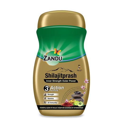 Zandu Shilajitprash | Dual Goodness of Chyawanprash & Shilajit/Shilajeet | Strength, Stamina & 2X immunity* | 450g I 24K Gold Bhasma & 47 Potent Herbs I No added sugar I 100% ayurdevic