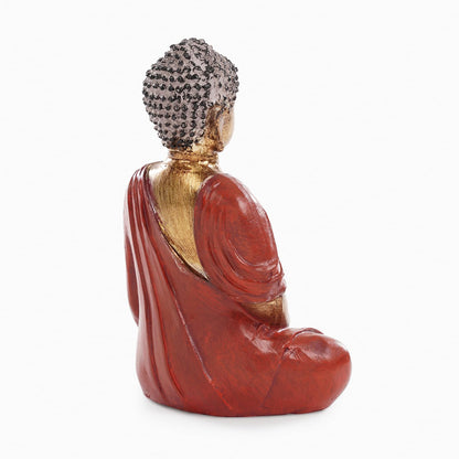 PURE HOME + LIVING Dark Red Antique Gold Polyresin Sitting Buddha - Small Statue Decorative Showpiece Idol | Home Decor Items for Home Office Living Room and Gifts (Pack of 1)