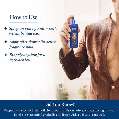 Blue Nectar Niraa Oudh Veera Attar Mist | Perfume Mist for Men & Women | Long-Lasting Oudh Attar with Rose & Saffron | Woody Body Mist Spray | Travel-Friendly (100 ml)
