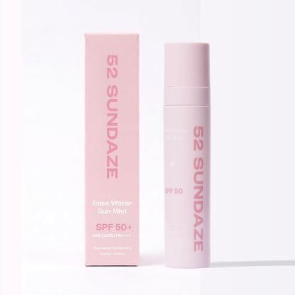 52 Sundaze SPF50 Rosewater Sunscreen Mist For Face | SPF 50+ PA++++ Sunscreen Spray | Invisible Ultralight Sun Screen | Clear Glow Rose Sun Mist | UVA/B Broad Spectrum | Oily & Dry Skin | No White Cast | Easy Reapplication | Men & Women | 100 ml