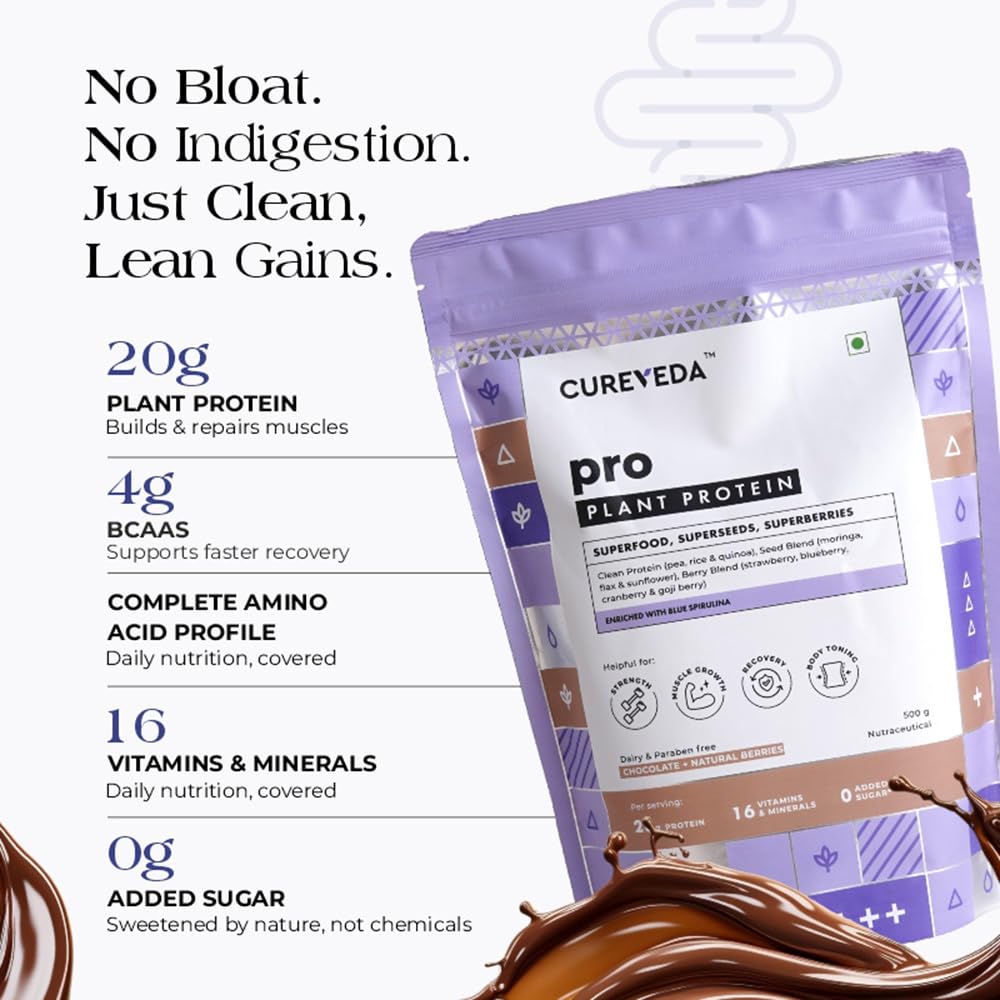 Cureyeda pro plant protein package with nutritional information on a white background