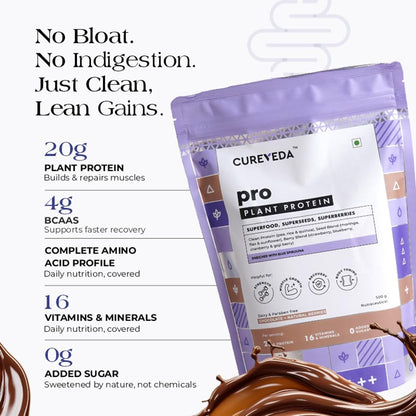 Cureyeda pro plant protein package with nutritional information on a white background