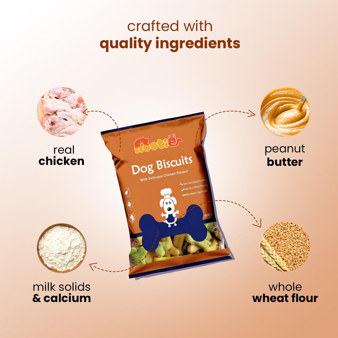 Nootie Chicken Dog Biscuits- Mixed Flavour for Adult Dogs, Protein-Rich, Highly Digestible & Nutritious | Suitable for All Breeds | 900g (Pack of 1)
