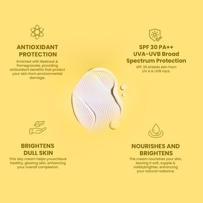 The Skin Story Glowing Skin Day Cream with SPF 30 Sunscreen | Nourish, Brighten, and Protect Dull Skin | Lightweight, Non-Greasy Formula for Daily Radiance | UVA/UVB Protection for Healthy | 40g