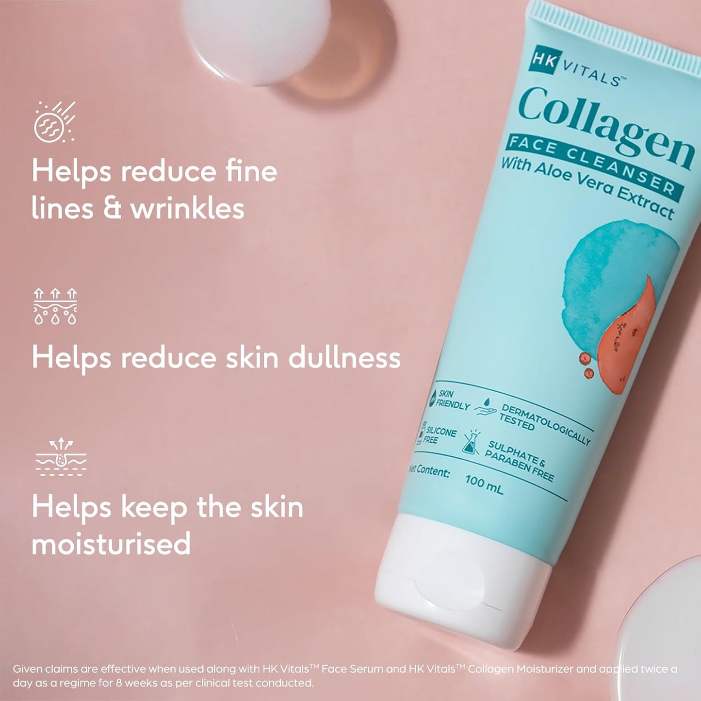 HK VITALS by HealthKart Collagen Face Cleanser with Aloe Vera Extract (100ml) | Reduces Fine Lines, Wrinkles, & Skin Dullness | All Skin Types