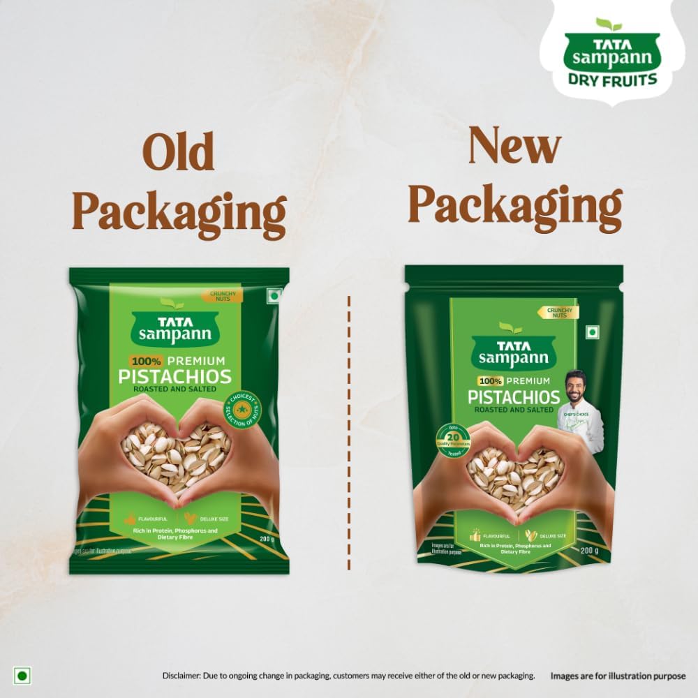 Tata Sampann Pistachios Roasted & Salted, Pista, 200g, Rich In Protein, Phosphorus, & Dietary Fibre, Premium Nuts & Dry Fruits, Crunchy & Delicious Healthy Snack